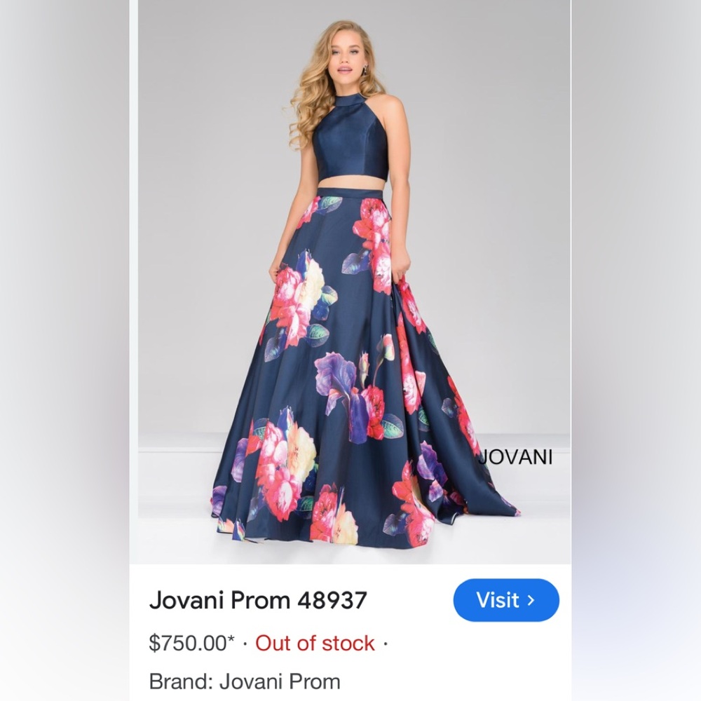 Jovani size 6 Elegant 2 piece Floral Gown with halter top in PRISTINE condition.